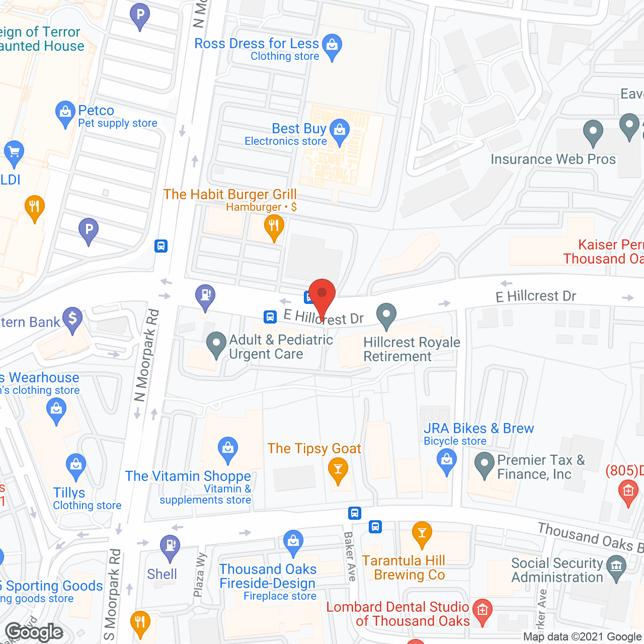 Map of the neighborhood around Hillcrest Royale Retirement