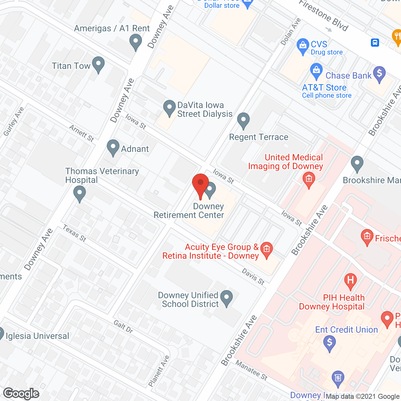 Map of the neighborhood around Downey Retirement Center