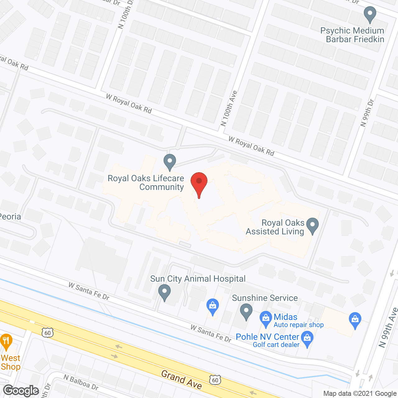 Map of the neighborhood around Royal Oaks-CCRC comm