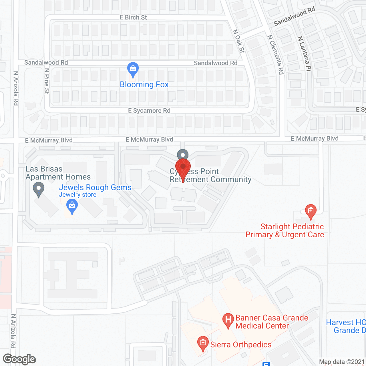 Map of the neighborhood around Cypress Point Retirement Community