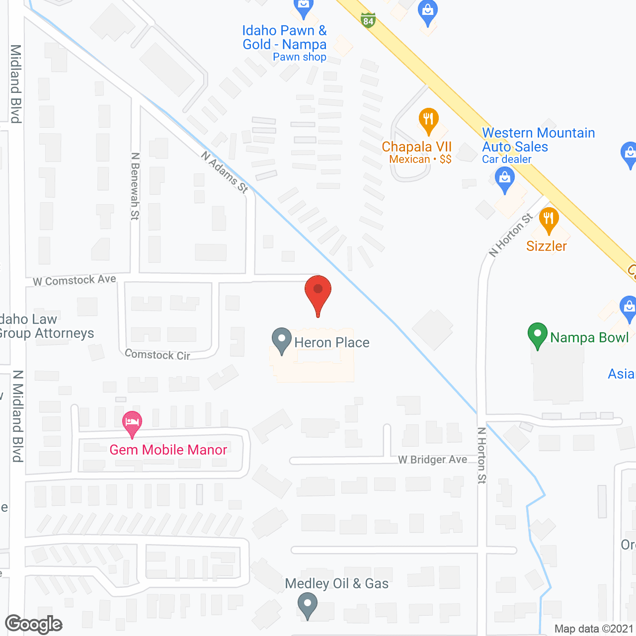 Map of the neighborhood around Avista Nampa