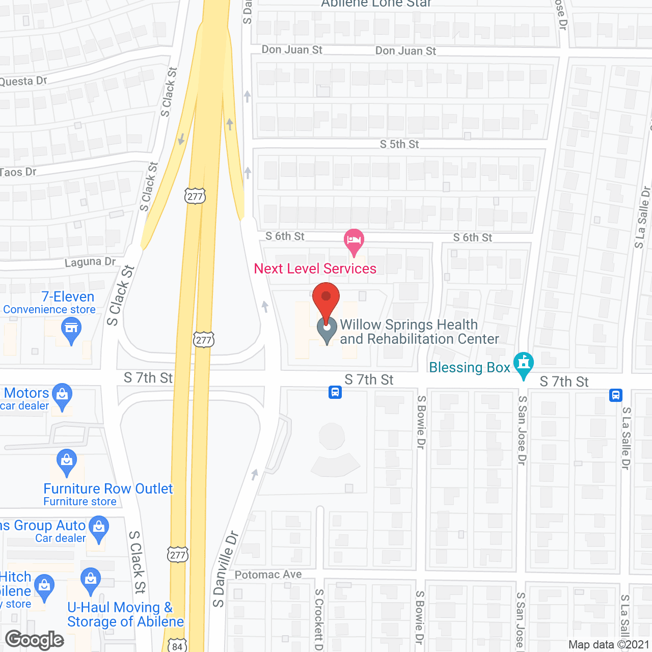 Map of the neighborhood around Willow Springs Health and Rehab