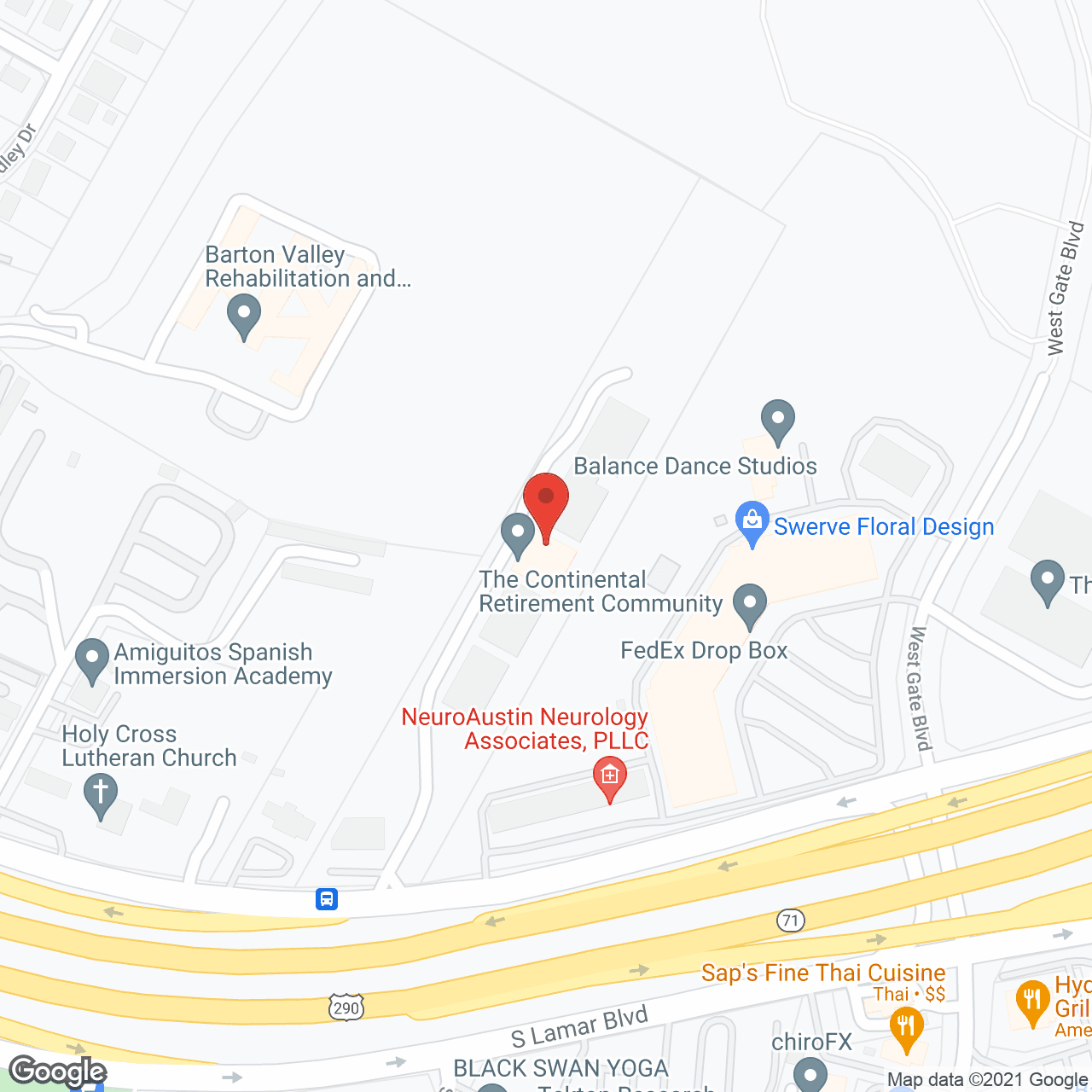Map of the neighborhood around The Continental Retirement Community