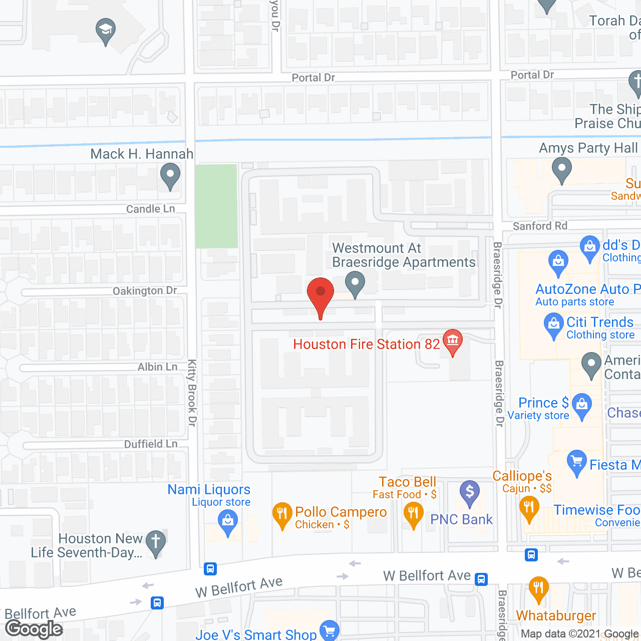 Map of the neighborhood around Braesridge Apartments