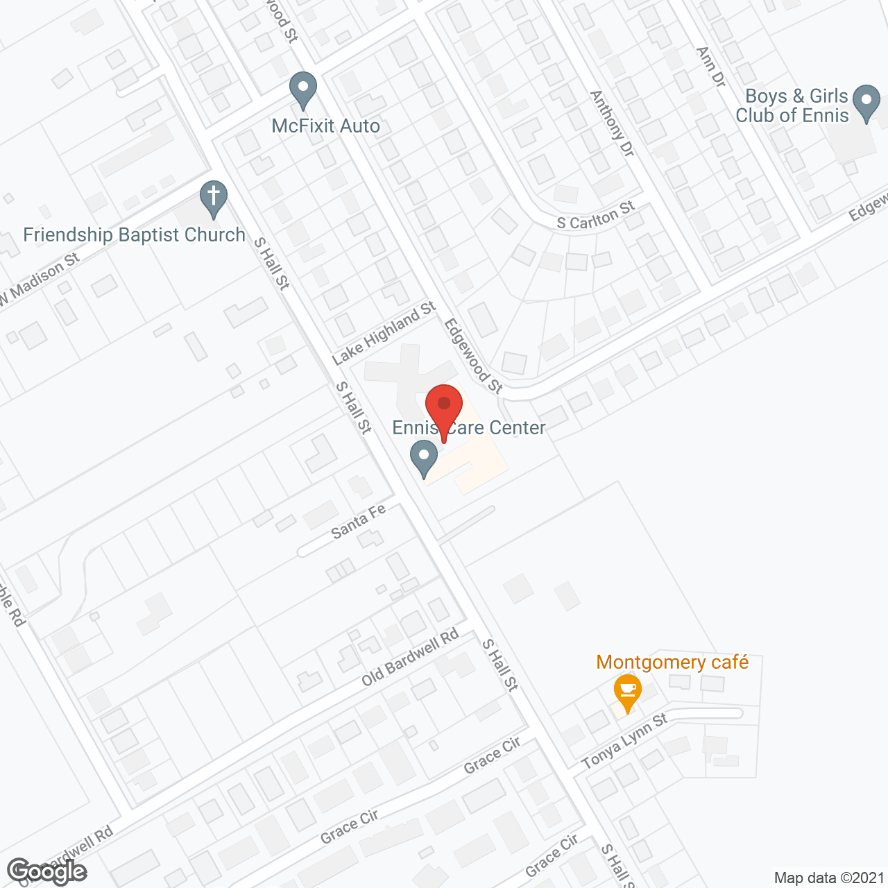 Map of the neighborhood around Ennis Care Center