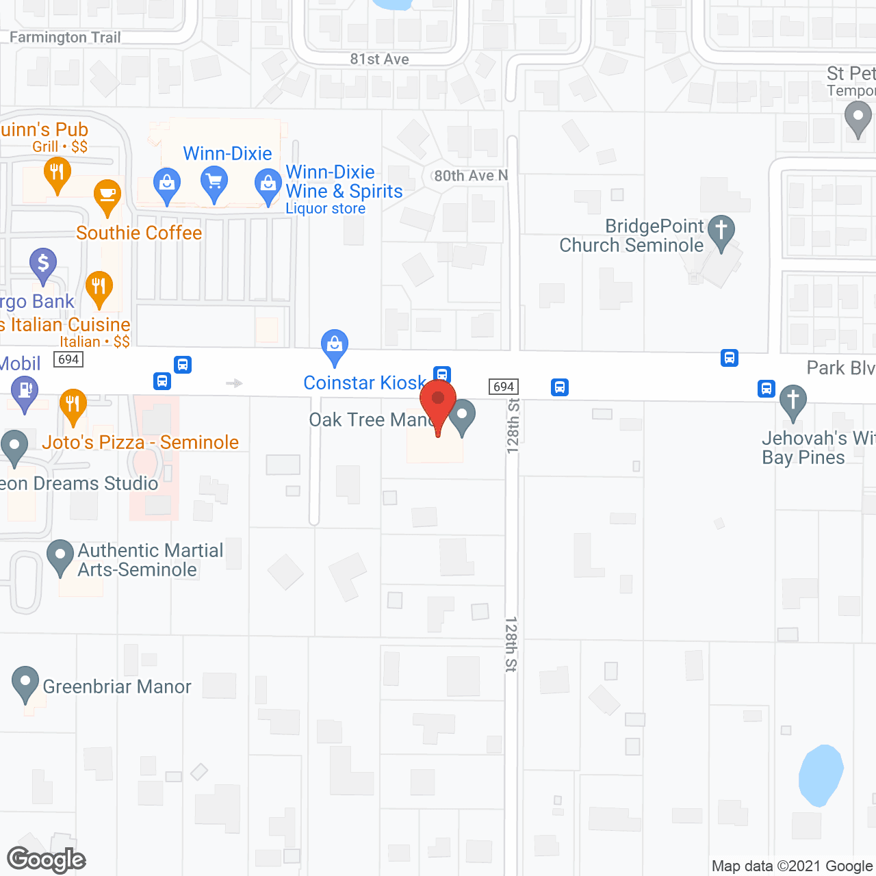 Map of the neighborhood around Oak Tree Manor