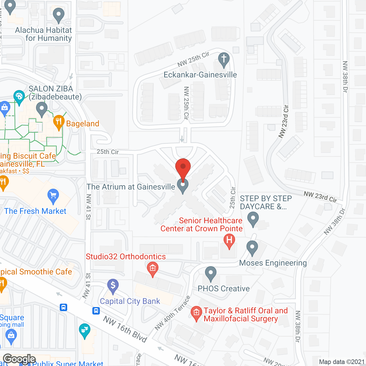 Map of the neighborhood around Holiday Atrium at Gainesville