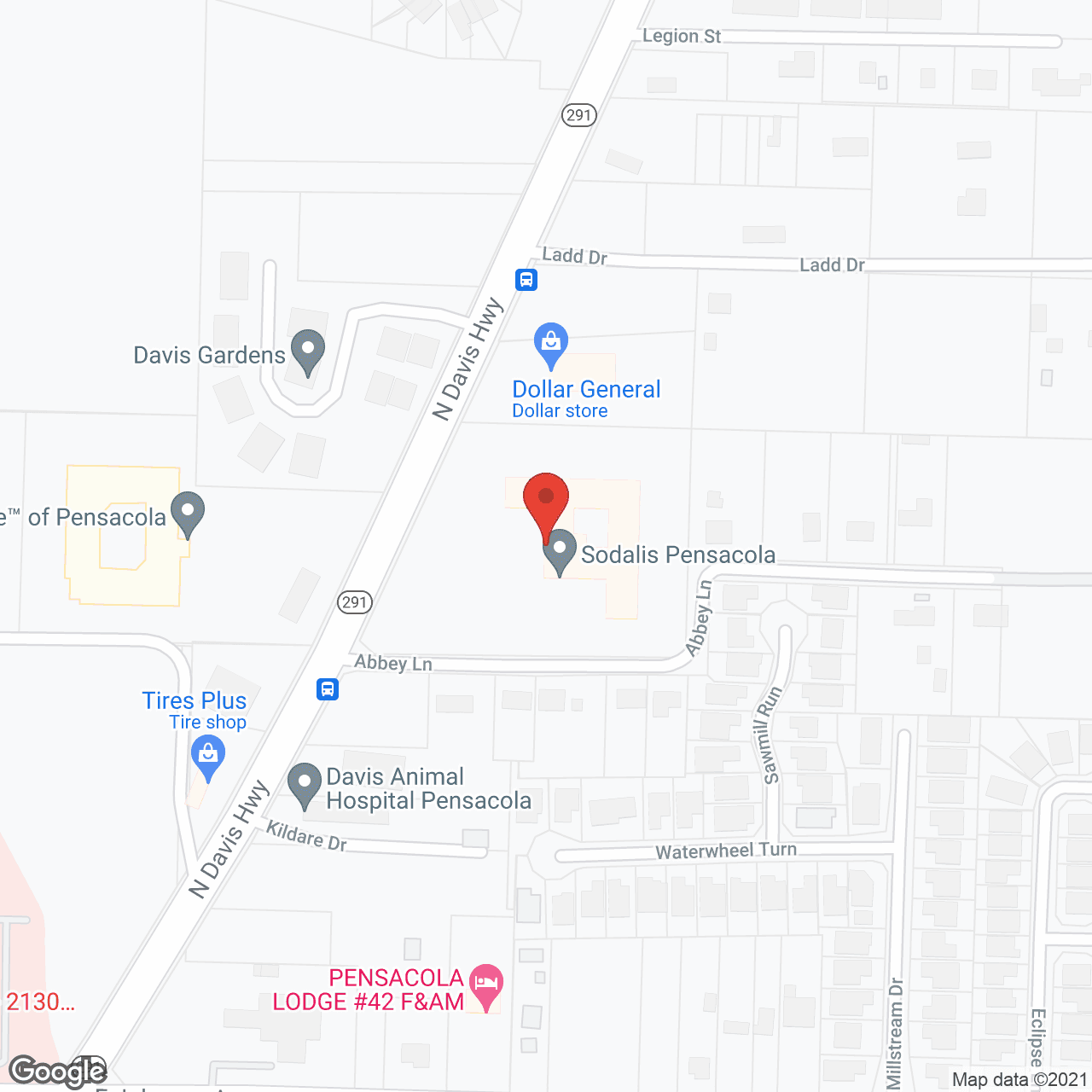 Map of the neighborhood around Sodalis Pensacola