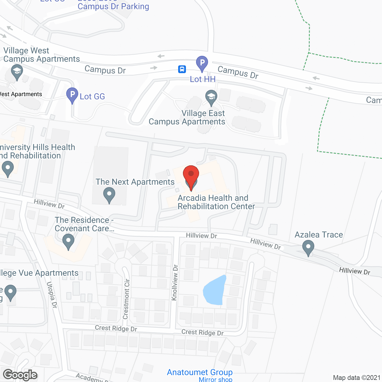 Map of the neighborhood around Arcadia Health And Rehabilitation Center