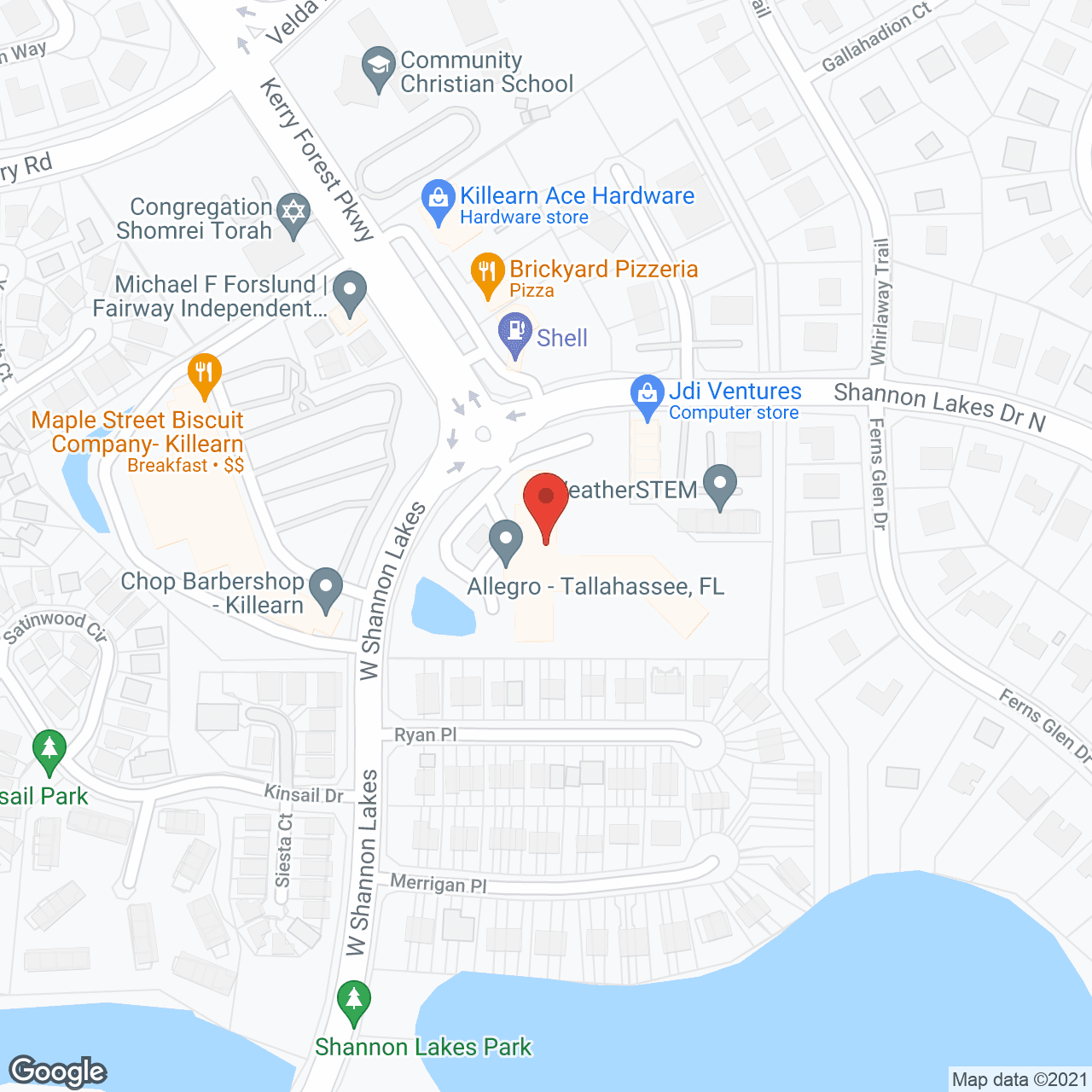 Map of the neighborhood around Allegro Tallahassee